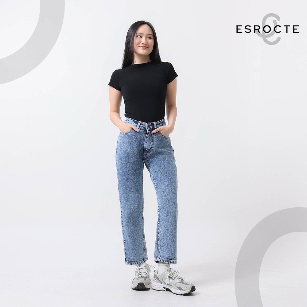 ESROCTE Aurea Pants | Celana Mom Jeans High-Waist Wanita –Blue Snow– 26–38 (NEW SIZE)