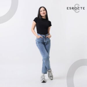 ESROCTE Aurea Pants | Celana Mom Jeans High-Waist Wanita –Blue Snow– 26–38 (NEW SIZE) - Gambar 3