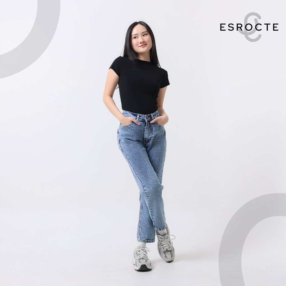 ESROCTE Aurea Pants | Celana Mom Jeans High-Waist Wanita –Blue Snow– 26–38 (NEW SIZE) - Gambar 3