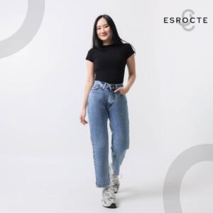 ESROCTE Aurea Pants | Celana Mom Jeans High-Waist Wanita –Blue Snow– 26–38 (NEW SIZE) - Gambar 4