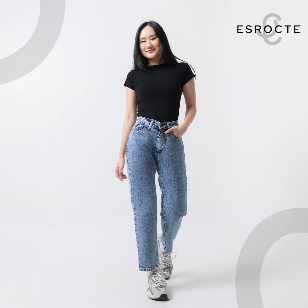 ESROCTE Aurea Pants | Celana Mom Jeans High-Waist Wanita –Blue Snow– 26–38 (NEW SIZE) - Gambar 4