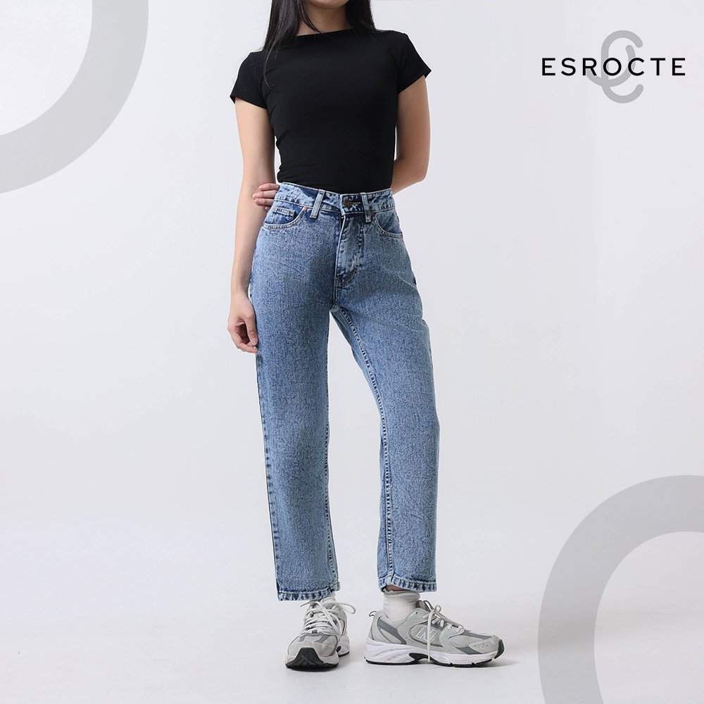 ESROCTE Aurea Pants | Celana Mom Jeans High-Waist Wanita –Blue Snow– 26–38 (NEW SIZE) - Gambar 5