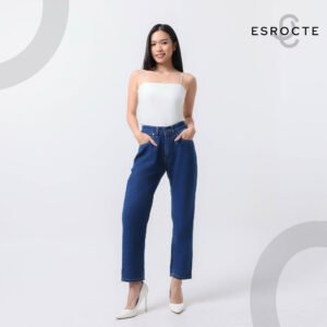 ESROCTE Aurea Pants | Celana Mom Jeans High-Waist Wanita –Navy– 26–38 (NEW SIZE) - Gambar 3