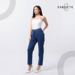 ESROCTE Aurea Pants | Celana Mom Jeans High-Waist Wanita –Navy– 26–38 (NEW SIZE) - Gambar 4