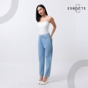 ESROCTE Aurea Pants | Celana Boyfirend Mom Jeans Wanita High-Waist –Biru Folder– 26–38 (NEW SIZE)