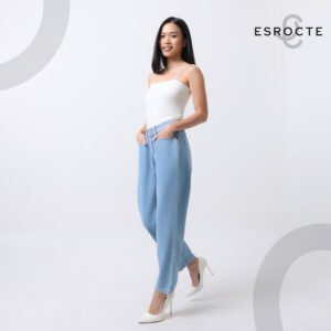 ESROCTE Aurea Pants | Celana Boyfirend Mom Jeans Wanita High-Waist –Biru Folder– 26–38 (NEW SIZE) - Gambar 6