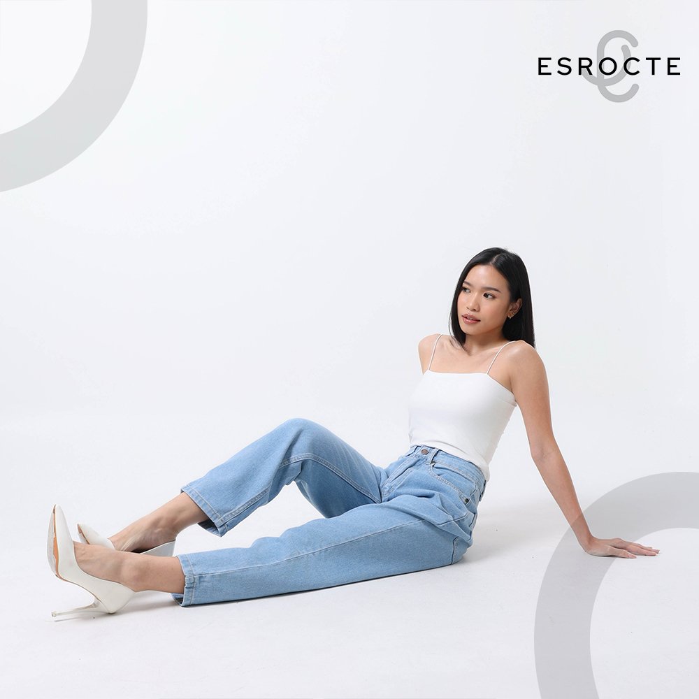 ESROCTE Aurea Pants | Celana Boyfirend Mom Jeans Wanita High-Waist –Biru Folder– 26–38 (NEW SIZE) - Gambar 5