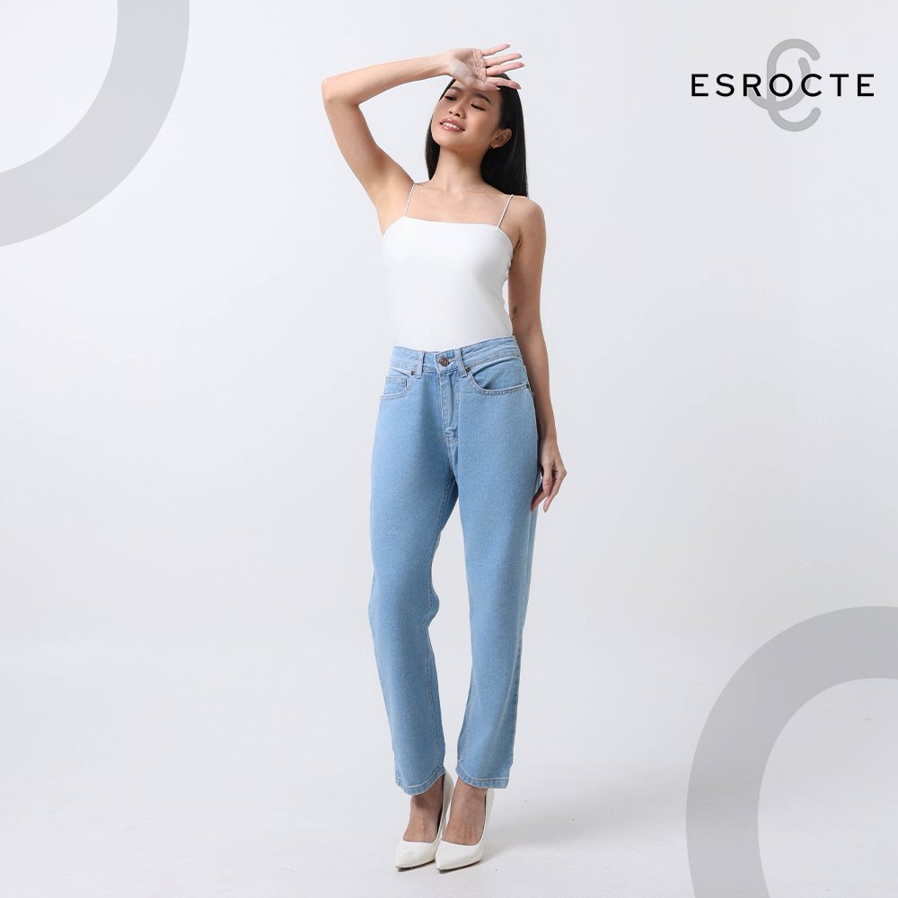 ESROCTE Aurea Pants | Celana Boyfirend Mom Jeans Wanita High-Waist –Biru Folder– 26–38 (NEW SIZE) - Gambar 7