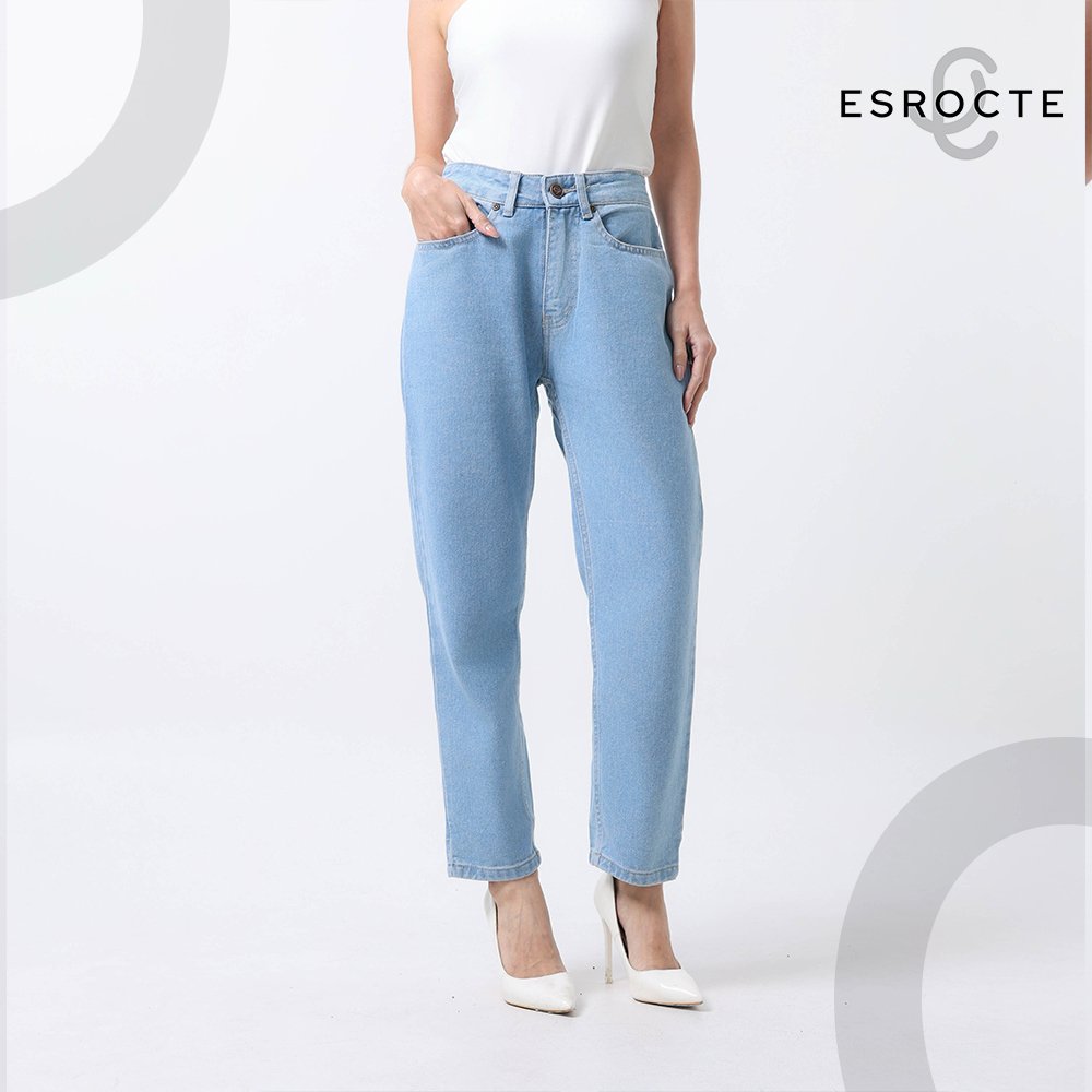 ESROCTE Aurea Pants | Celana Boyfirend Mom Jeans Wanita High-Waist –Biru Folder– 26–38 (NEW SIZE) - Gambar 3