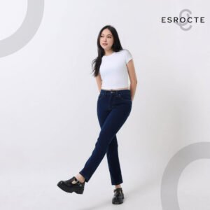 ESROCTE Isla Pants | Celana Boyfriend Jeans High-Waist Wanita –Navy Retro– 26–38 - Gambar 4
