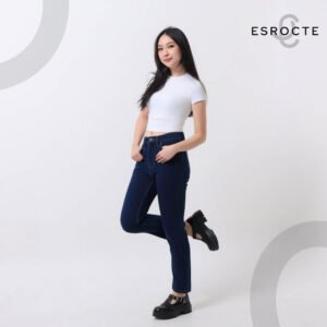 ESROCTE Isla Pants | Celana Boyfriend Jeans High-Waist Wanita –Navy Retro– 26–38 - Gambar 5
