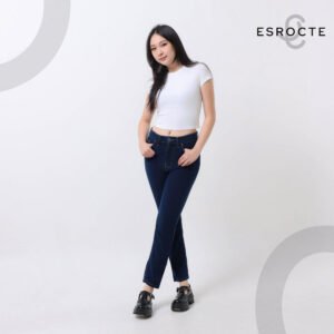 ESROCTE Isla Pants | Celana Boyfriend Jeans High-Waist Wanita –Navy Retro– 26–38 - Gambar 6