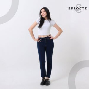 ESROCTE Isla Pants | Celana Boyfriend Jeans High-Waist Wanita –Navy Retro– 26–38 - Gambar 3