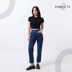 ESROCTE Rhea Pants | Celana Mom Jeans dengan Karet Belakang High-Waist Wanita –Navy– 26–38 (NEW SIZE)
