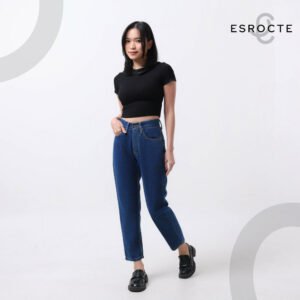 ESROCTE Rhea Pants | Celana Mom Jeans dengan Karet Belakang High-Waist Wanita –Navy– 26–38 (NEW SIZE) - Gambar 5