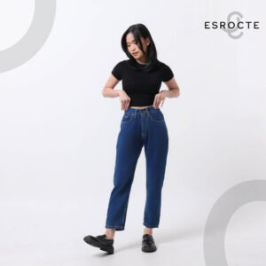 ESROCTE Rhea Pants | Celana Mom Jeans dengan Karet Belakang High-Waist Wanita –Navy– 26–38 (NEW SIZE) - Gambar 6