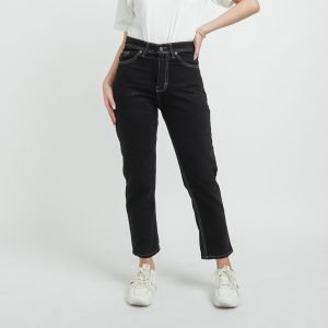 Alternative view of ESROCTE Celana Boyfriend High Waist Mom Jeans Wanita P19 - Hitam Clash