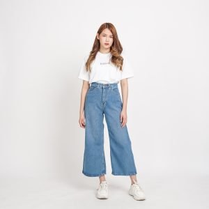 Alternative view of ESROCTE Celana Kulot High Waist Jeans Wanita P01 - Biru Muda Scrub