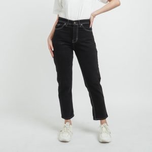 ESROCTE Celana Boyfriend High Waist Mom Jeans Wanita P19 - Hitam Clash