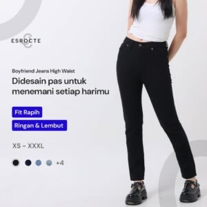 ESROCTE Isla Pants | Celana Boyfriend Jeans High-Waist Wanita –Hitam– 26–38