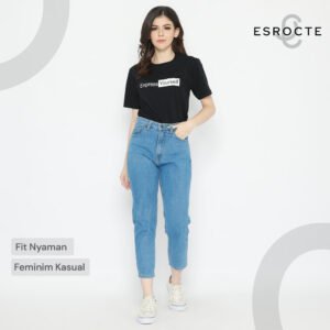 ESROCTE Zaya Pants | Celana Boyfriend Jeans High-Waist Wanita –Biru Folder– 26–38 (NEW SIZE)