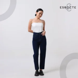 ESROCTE Aurea Pants | Celana Mom Jeans High-Waist Wanita –Navy Retro– 26–38 (NEW SIZE) - Gambar 4