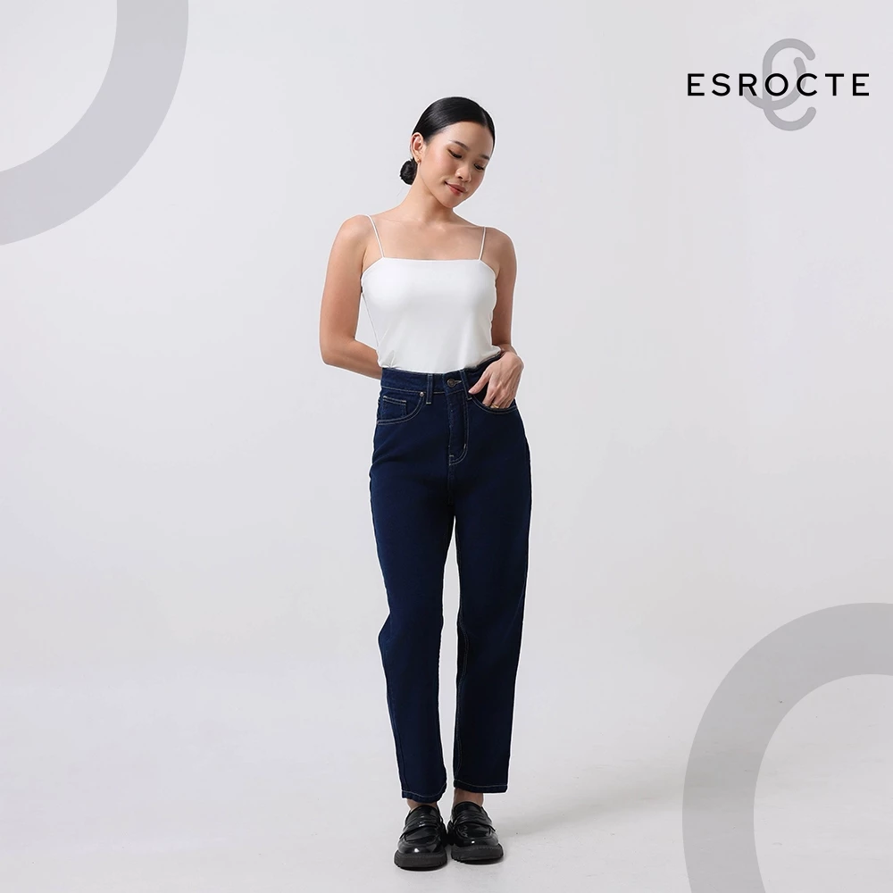 ESROCTE Aurea Pants | Celana Mom Jeans High-Waist Wanita –Navy Retro– 26–38 (NEW SIZE) - Gambar 4