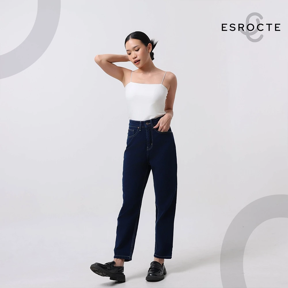 ESROCTE Aurea Pants | Celana Mom Jeans High-Waist Wanita –Navy Retro– 26–38 (NEW SIZE) - Gambar 3