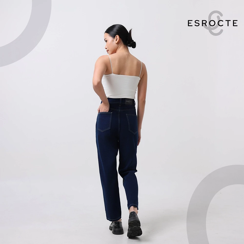 ESROCTE Aurea Pants | Celana Mom Jeans High-Waist Wanita –Navy Retro– 26–38 (NEW SIZE) - Gambar 7