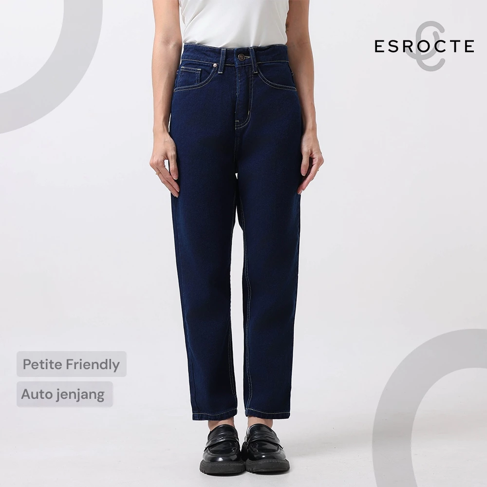 ESROCTE Aurea Pants | Celana Mom Jeans High-Waist Wanita –Navy Retro– 26–38 (NEW SIZE)