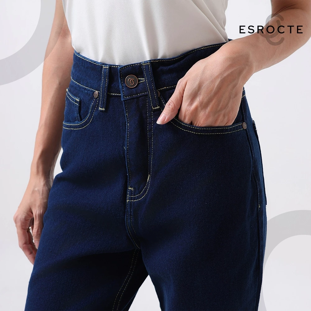 ESROCTE Aurea Pants | Celana Mom Jeans High-Waist Wanita –Navy Retro– 26–38 (NEW SIZE) - Gambar 8