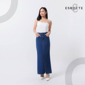Alternative view of ESROCTE Keira Skirt | Rok Span Jeans Belah Depan High-Waist Wanita – Navy Series – 26-38