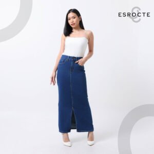ESROCTE Keira Skirt | Rok Span Jeans Belah Depan High-Waist Wanita – Navy Series – 26-38