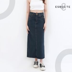 ESROCTE Rok Skirt Rubber Mid Waist Panjang Jeans Wanita P84 - Midnight Blue 26-38