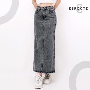 ESROCTE Rok Skirt Rubber Mid Waist Panjang Jeans Wanita P84 - Black Snow 26-38