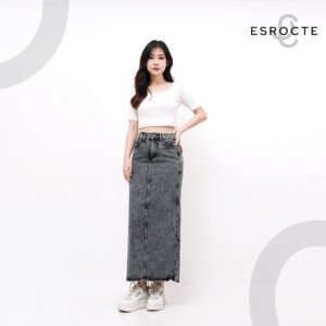 Alternative view of ESROCTE Rok Skirt Rubber Mid Waist Panjang Jeans Wanita P84 - Black Snow 26-38