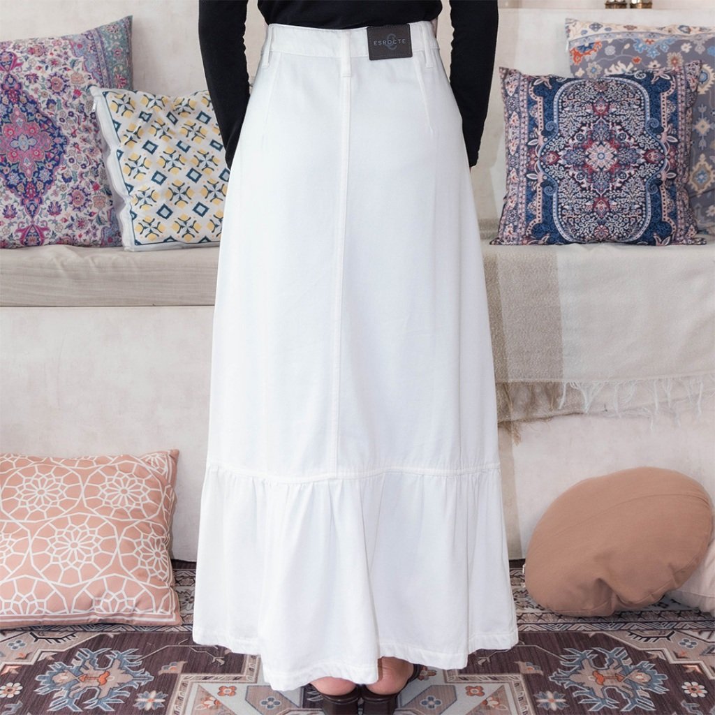 ESROCTE Raya Skirt P108 | Casual Denim Skirt With Ruffled Hem High-Waist Wanita - Plain- S-XXL - Gambar 5